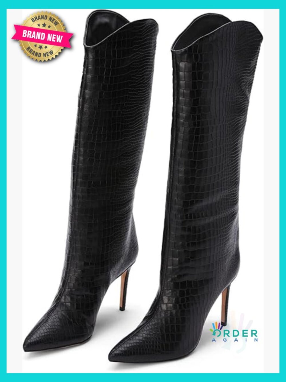 Leather Mid-Calf Stiletto Boots Dressy Cushioned Insole Women's Boots - Picture 1 of 6